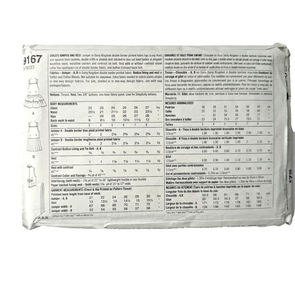 SIMPLICITY SEWING PATTERN 9167 GIRLS DAISY KINGDOM JUMPER DRESS & VEST SZ 3-6 - Picture 3 of 3